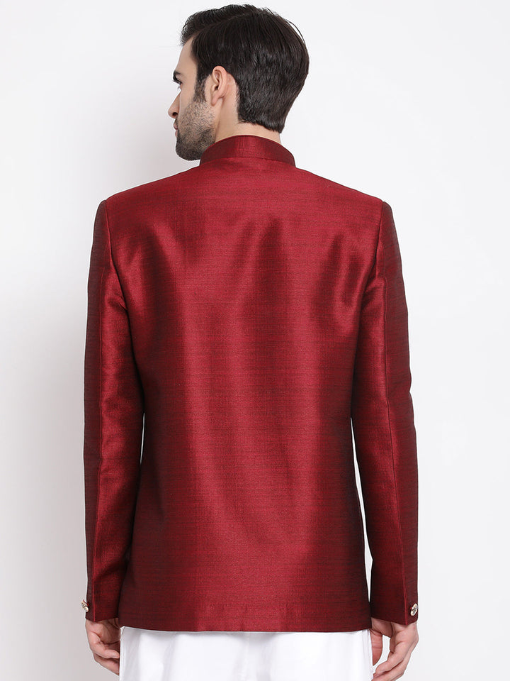 VASTRAMAY Maroon Silk Blend Jodhpuri Baap Beta Set