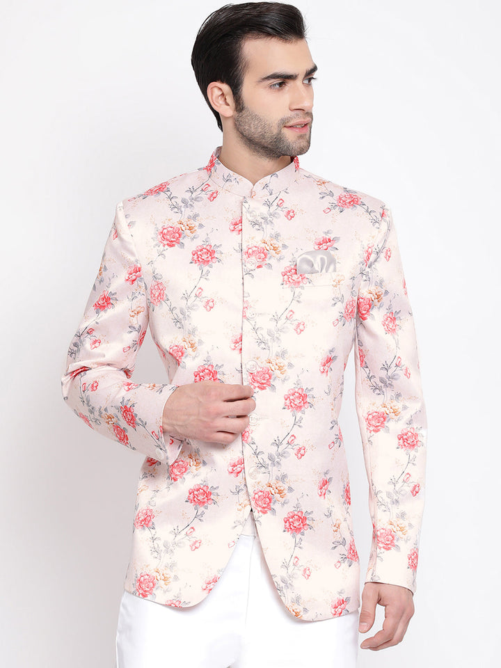 VASTRAMAY Multicolor-Base-Peach Color Baap Beta Jodhpuri Set