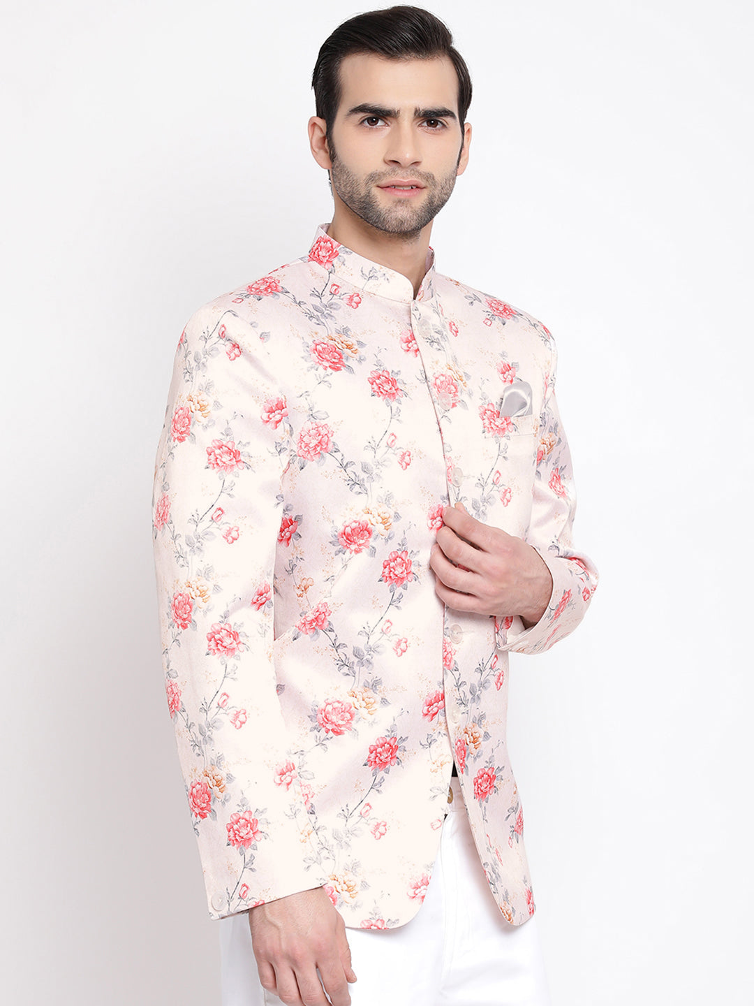 VASTRAMAY Multicolor-Base-Peach Color Baap Beta Jodhpuri Set