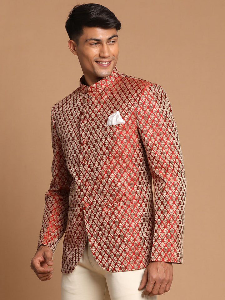 VASTRAMAY Men's Maroon Silk Blend Ethnic Jodhpuri