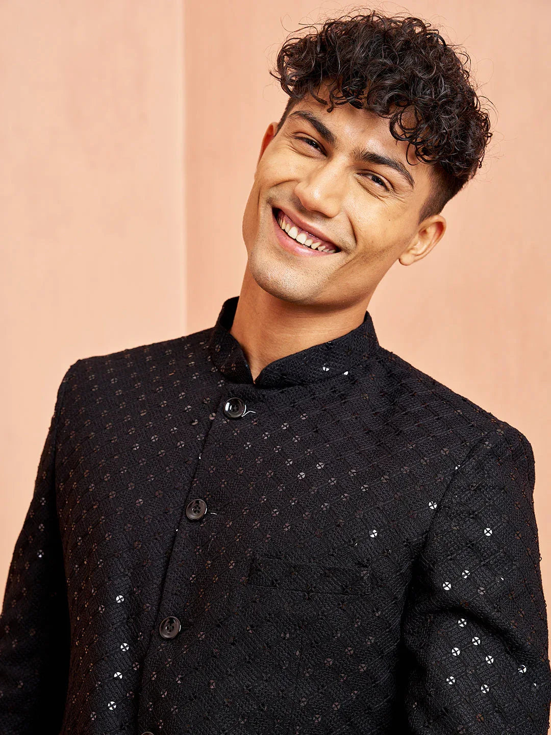 Men's Black Jodhpuri with Chiku Breeches Set