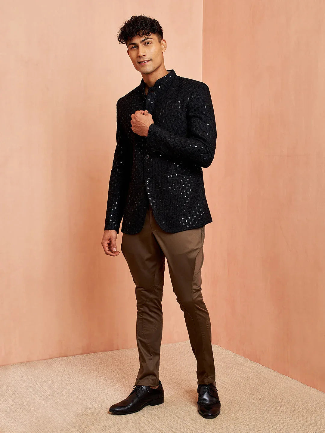Men's Black Jodhpuri with Mehendi Green Breeches Set