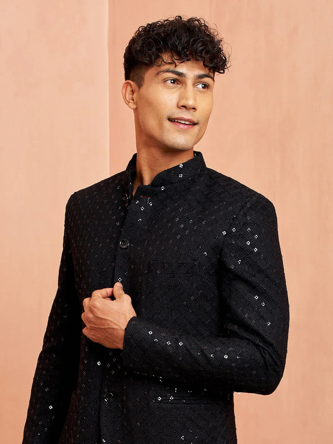 Men's Black Jodhpuri with Mehendi Green Breeches Set