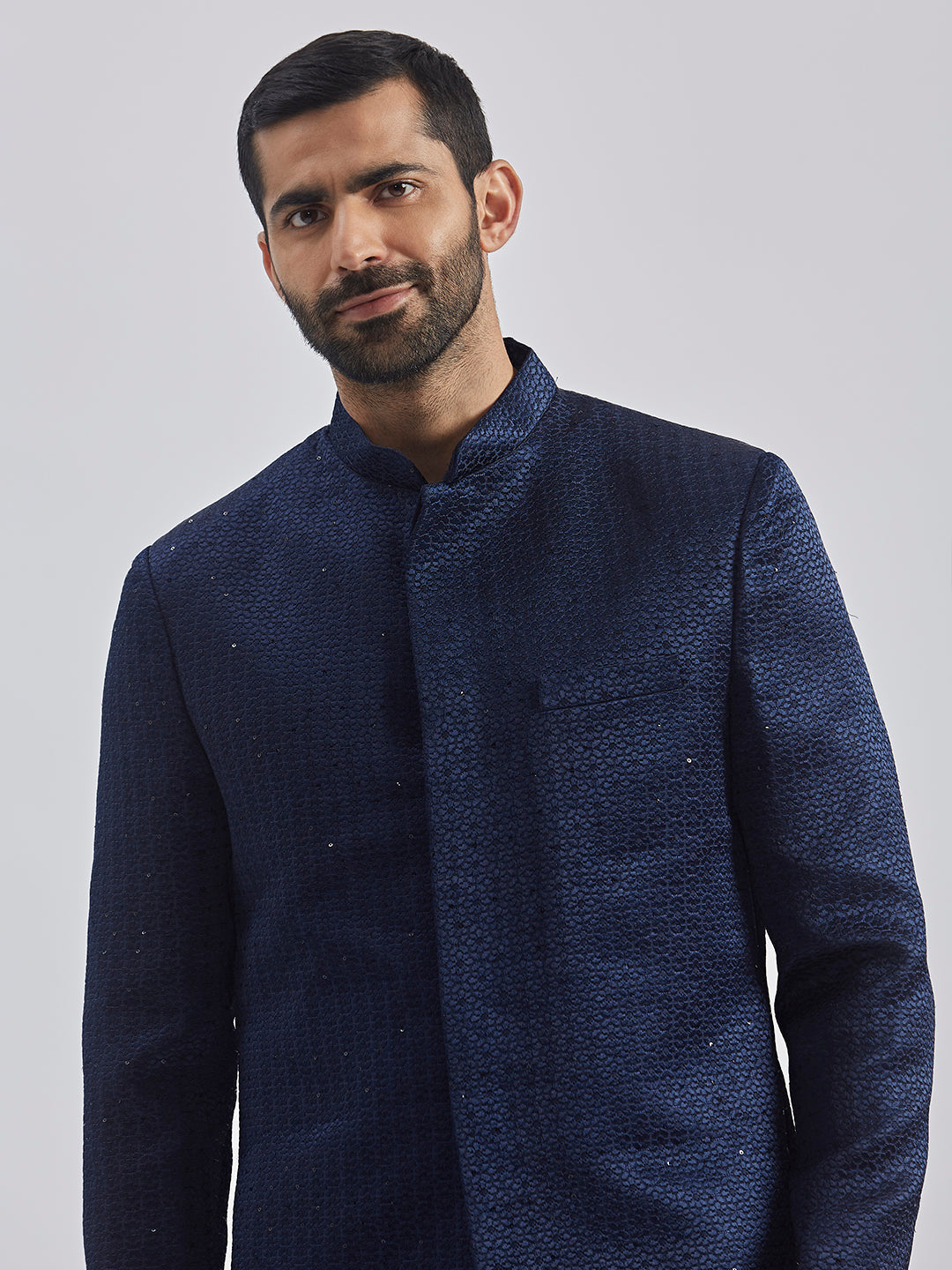 Men's Navy Blue Silk Blend Jodhpuri Pyjama Set