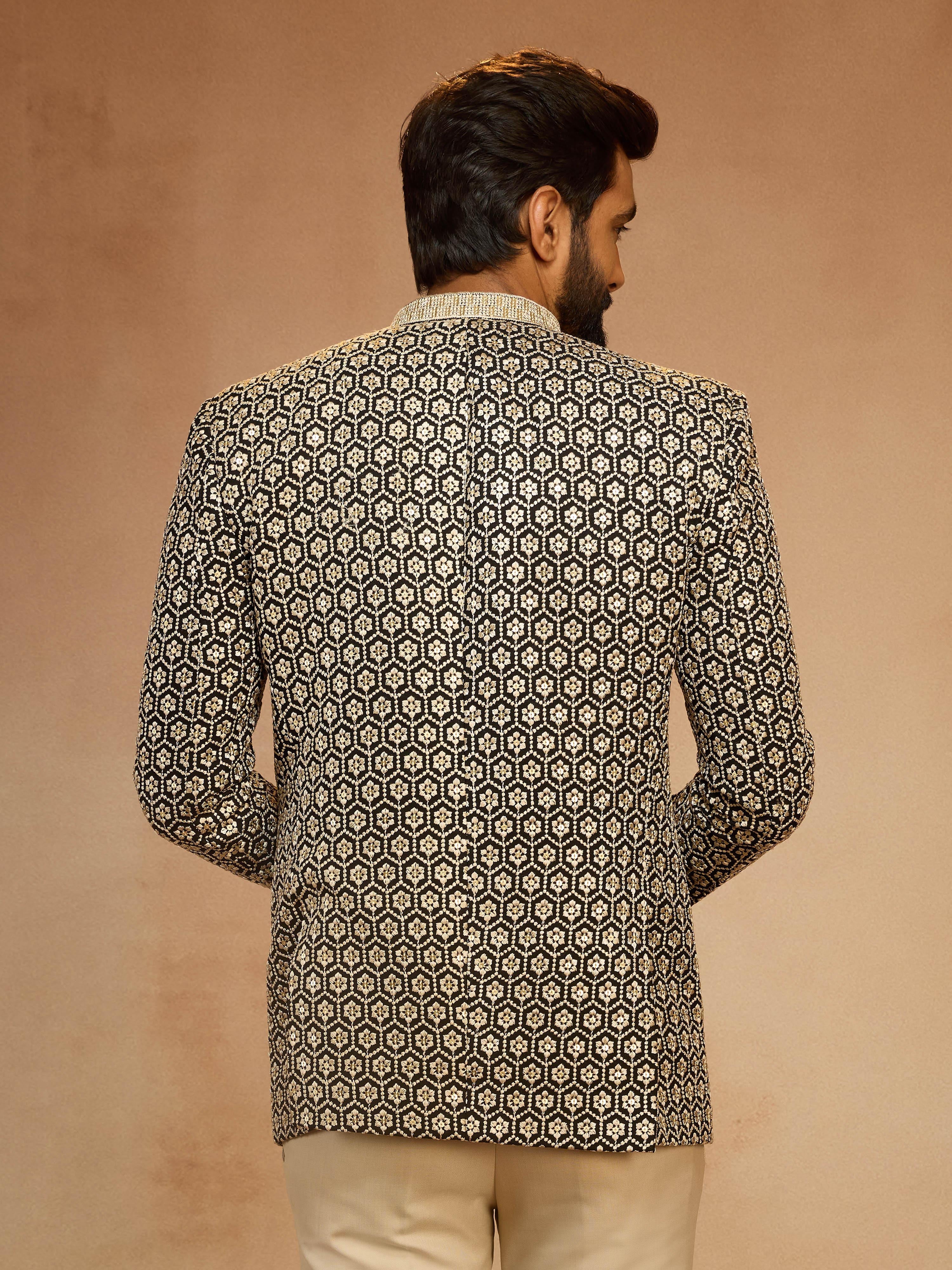 Men's Black Sequin Embroidered Jodhpuri Jacket