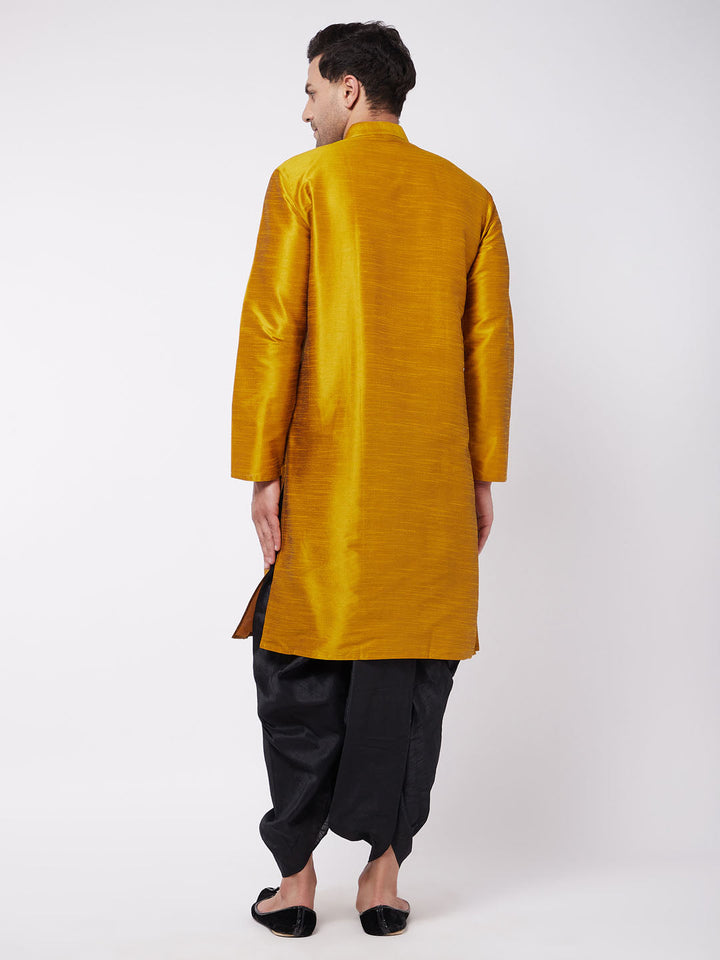 VM BY VASTRAMAY Men's Mustard And Black Silk Blend Dhoti Kurta Set