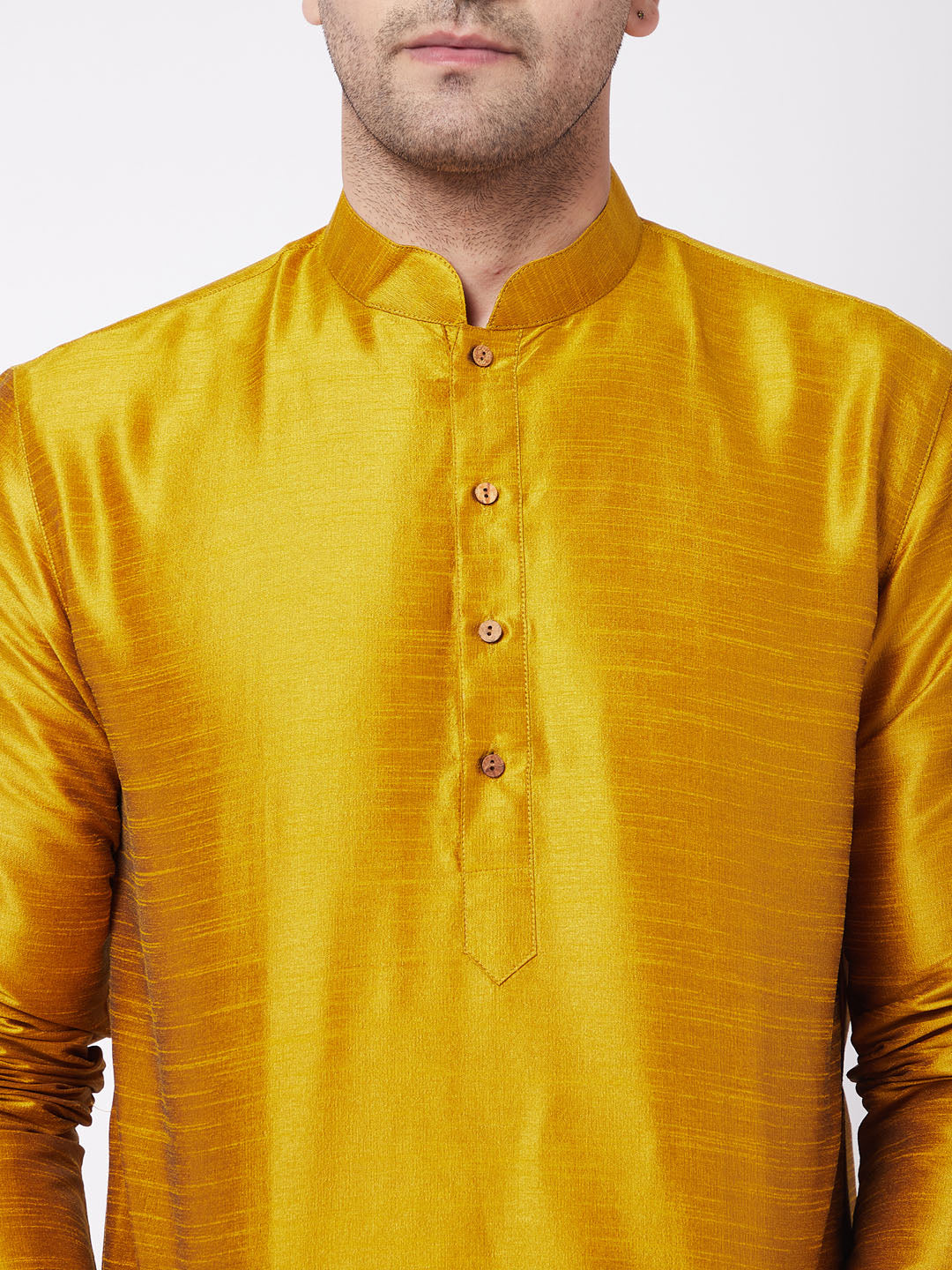 VM BY VASTRAMAY Men's Mustard And Black Silk Blend Dhoti Kurta Set