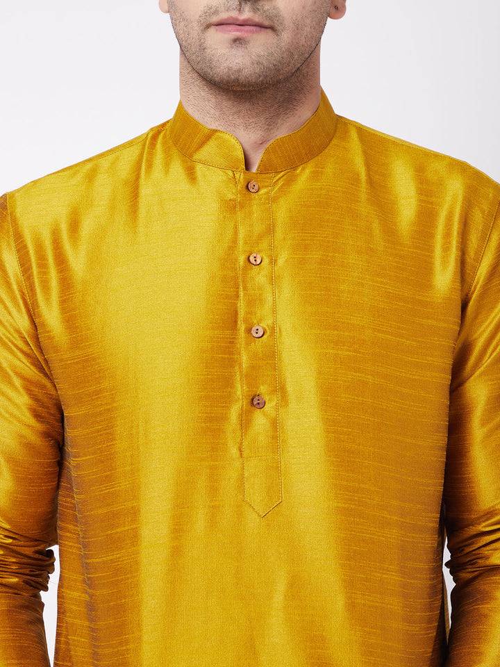 VM BY VASTRAMAY Men's Mustard And Black Silk Blend Dhoti Kurta Set