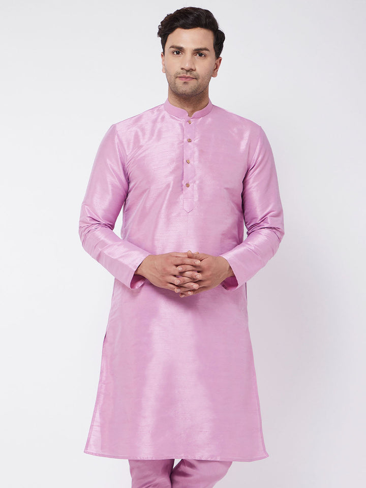 VM BY VASTRAMAY Men's Onion Pink Silk Blend Kurta