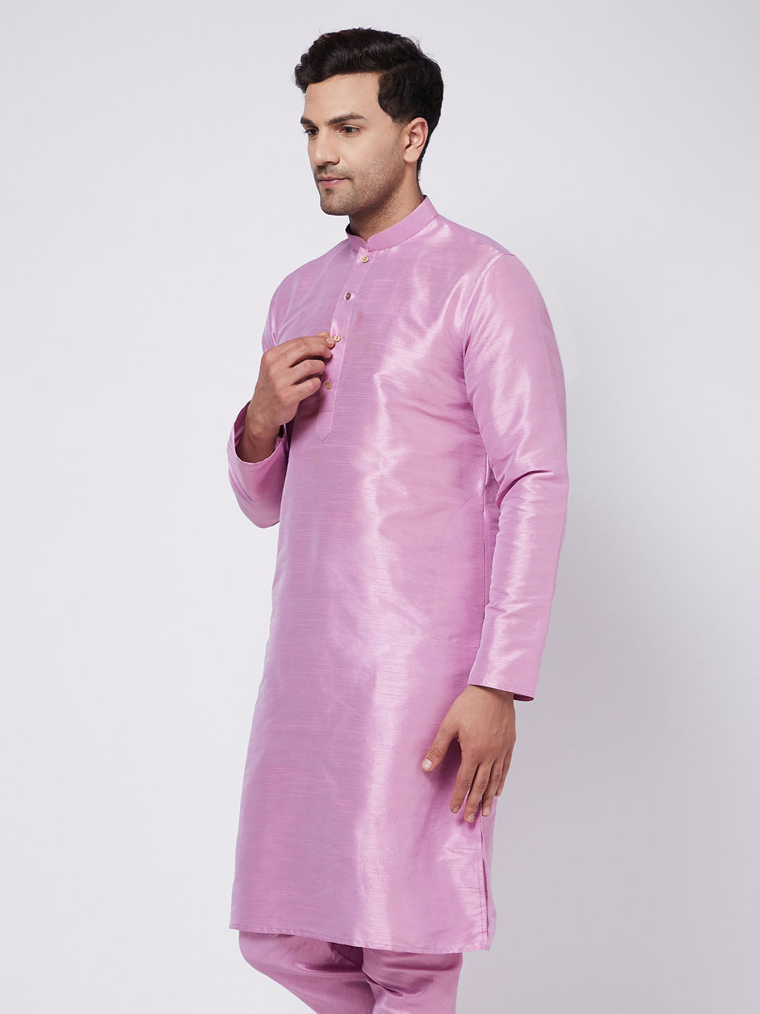 VM BY VASTRAMAY Men's Onion Pink Silk Blend Kurta