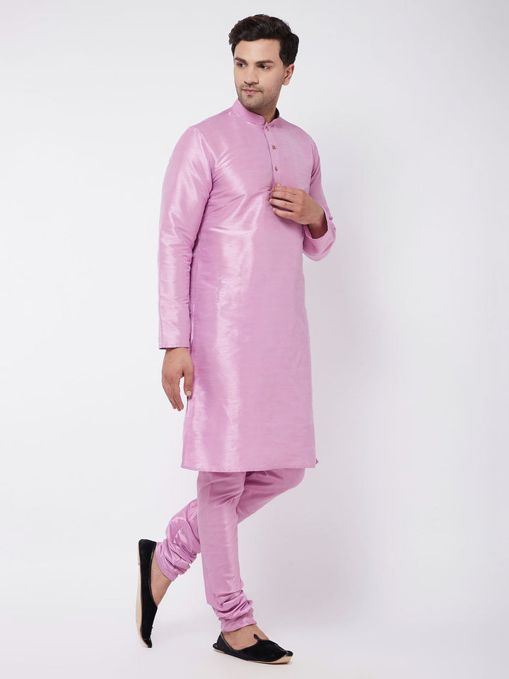 VM BY VASTRAMAY Men's Onion Pink Silk Blend Kurta and Pyjama Set