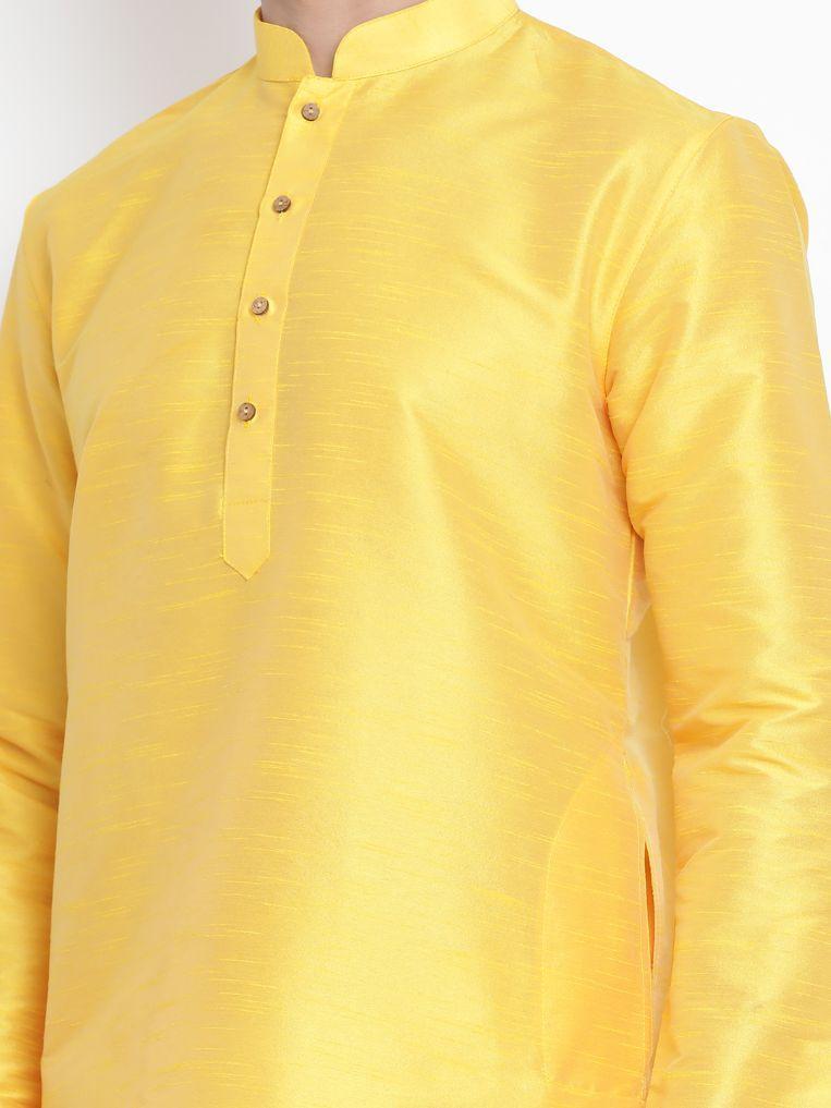 VM BY VASTRAMAY Men's Yellow Cotton Silk Blend Kurta