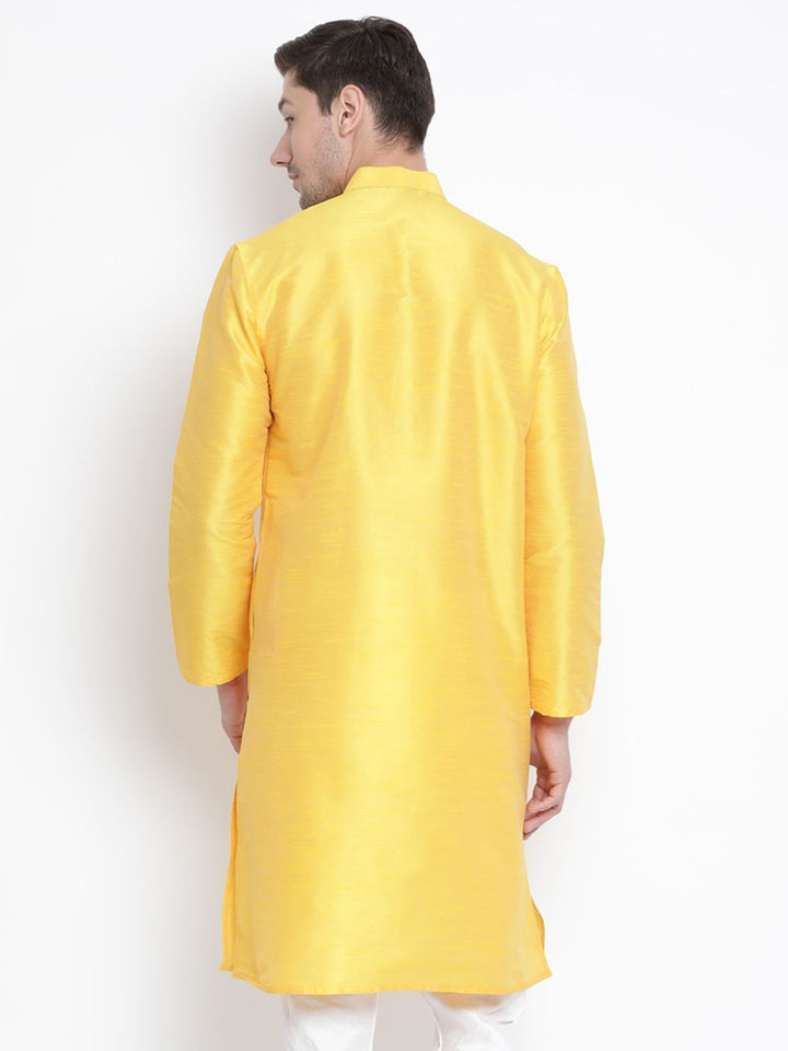 VM BY VASTRAMAY Men's Yellow Cotton Silk Blend Kurta