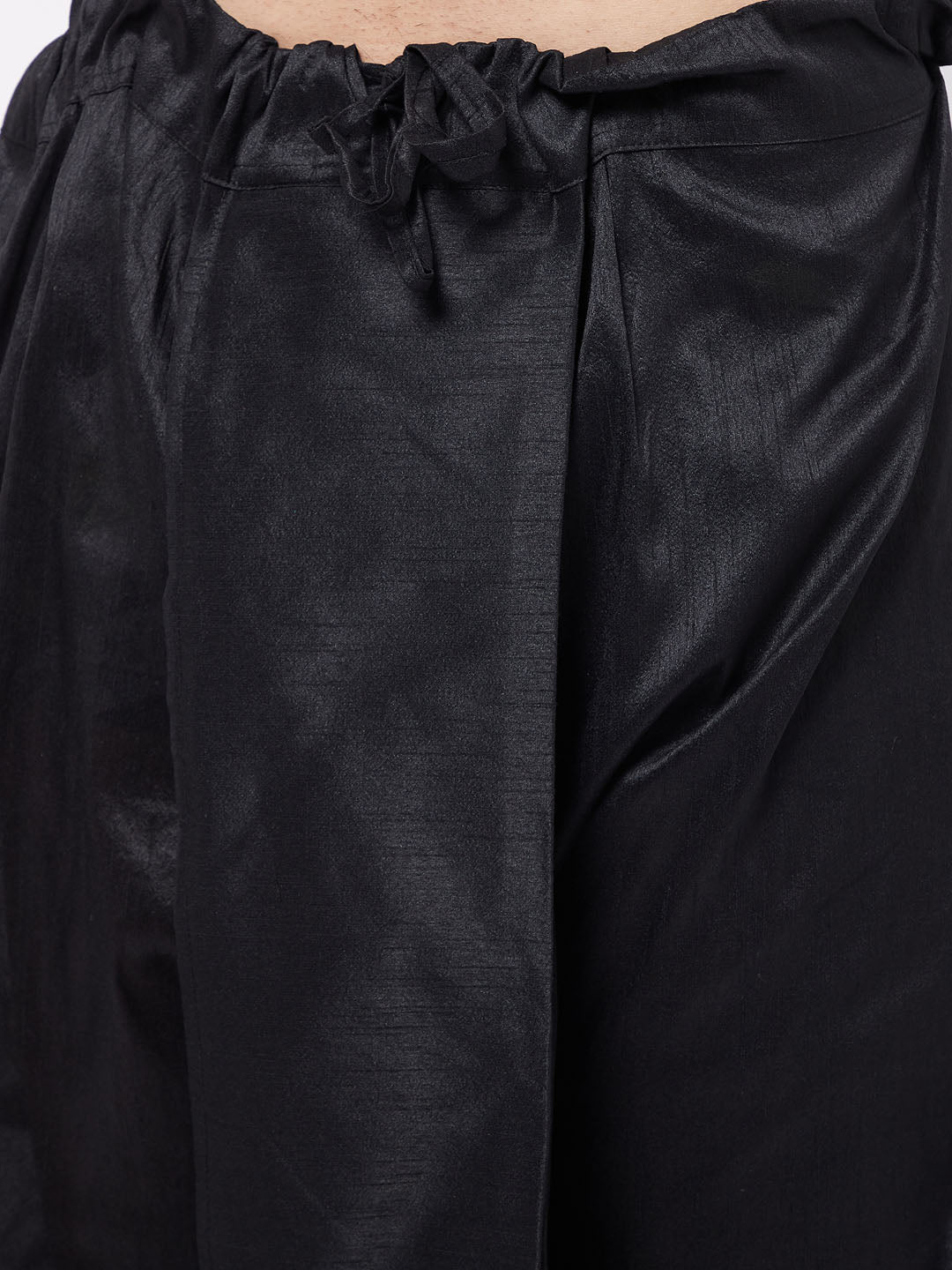 Men's Yellow And Black Silk Blend Kurta And Dhoti Set