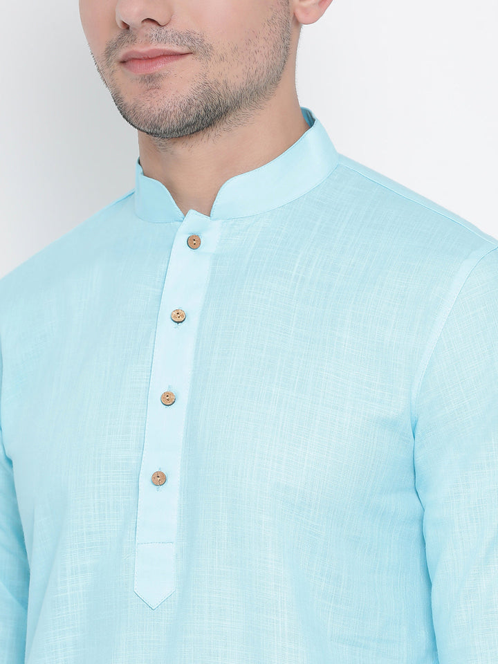 VASTRAMAY Men's Light Blue Cotton Kurta