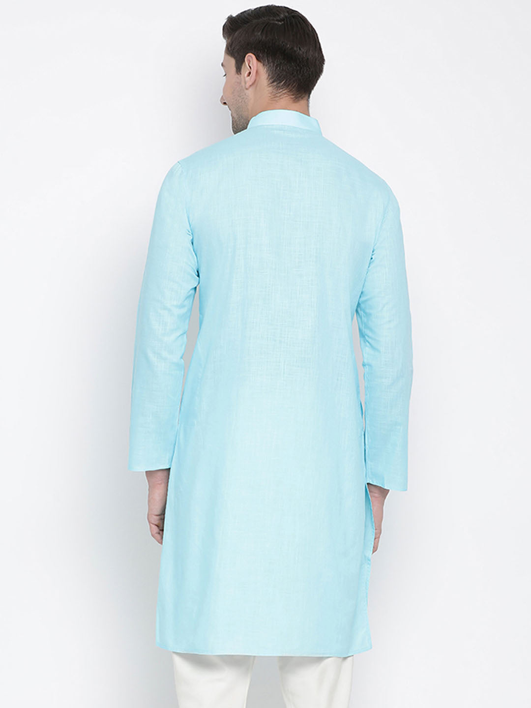 VASTRAMAY Men's Light Blue Cotton Kurta