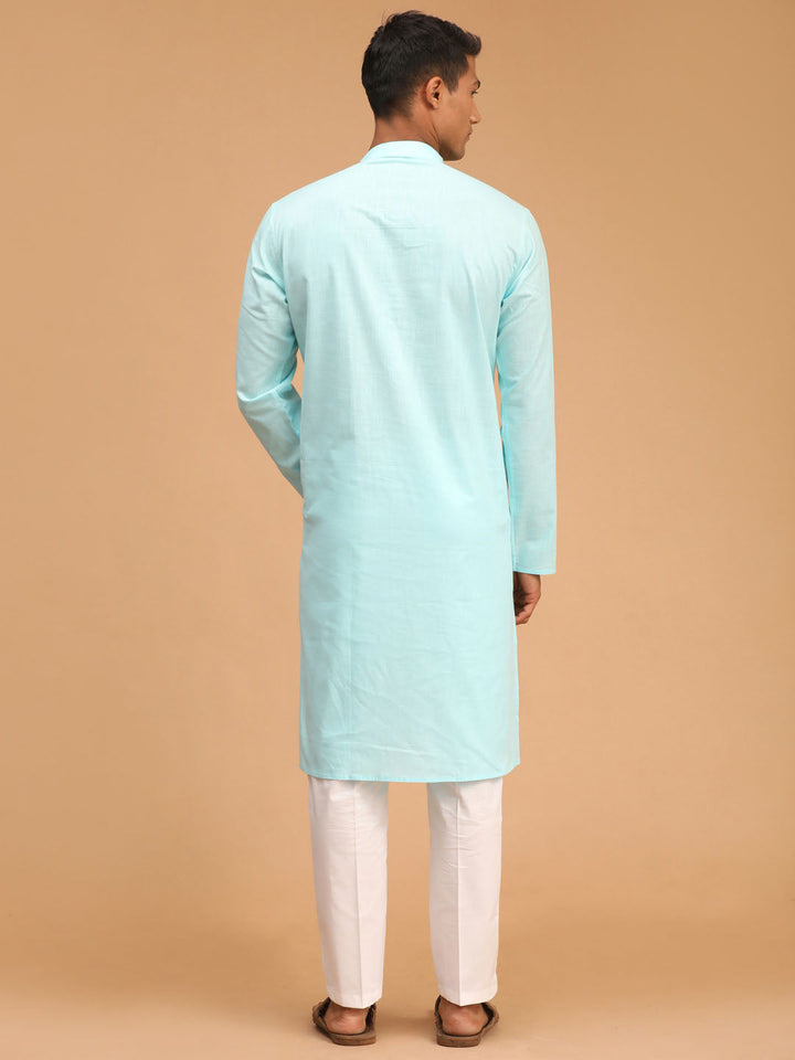 VASTRAMAY Men's Aqua Blue Cotton Kurta and Pyjama Set