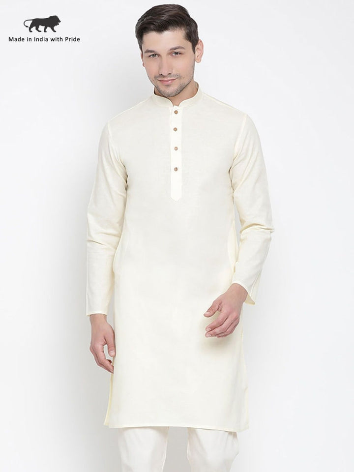 VASTRAMAY Men's Beige Cotton Kurta