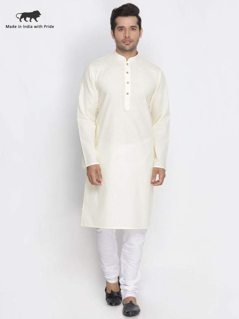 VASTRAMAY Men's Beige Cotton Kurta and Pyjama Set