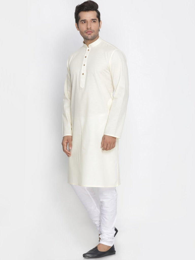 VASTRAMAY Men's Beige Cotton Kurta and Pyjama Set