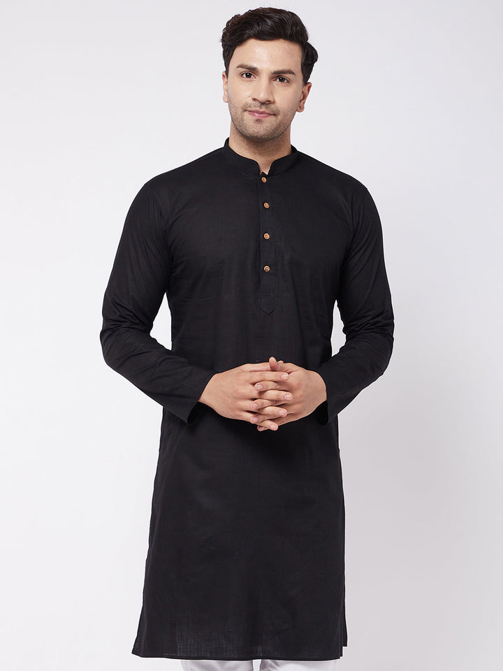 VASTRAMAY Men's Black Cotton Kurta