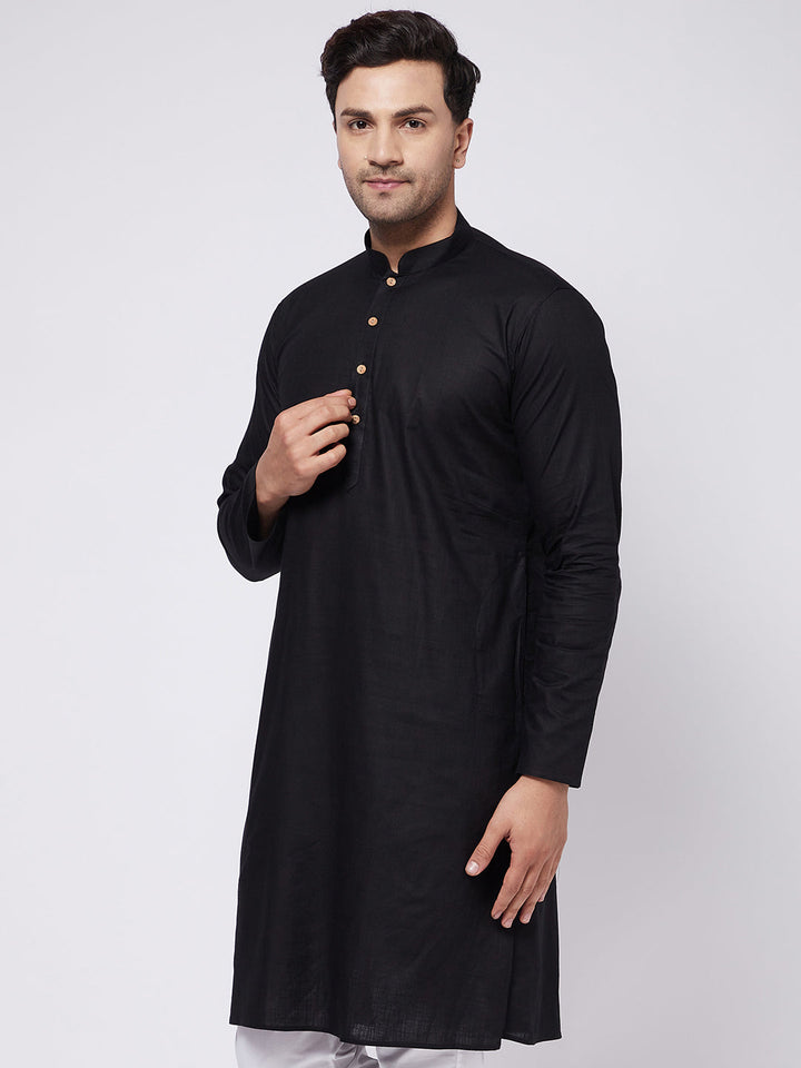 VASTRAMAY Men's Black Cotton Kurta