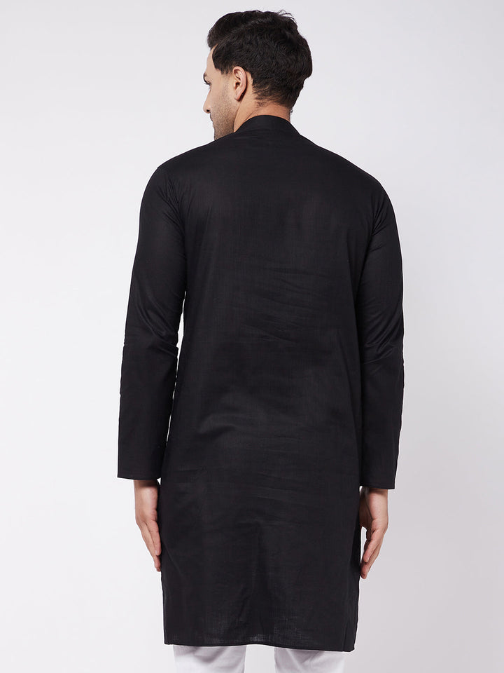 VASTRAMAY Men's Black Cotton Kurta