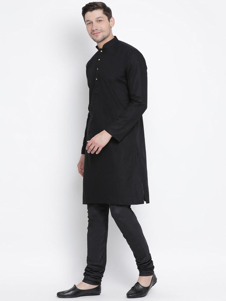 VASTRAMAY Men's Black Cotton Kurta and Pyjama Set