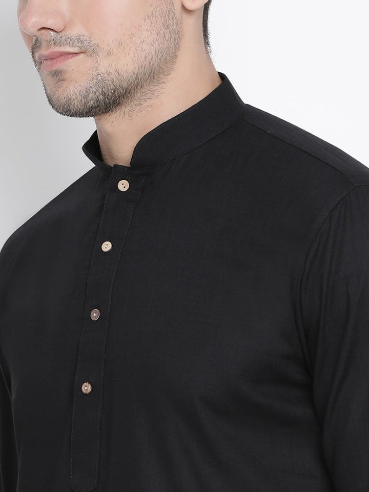 VASTRAMAY Men's Black Cotton Kurta and Pyjama Set