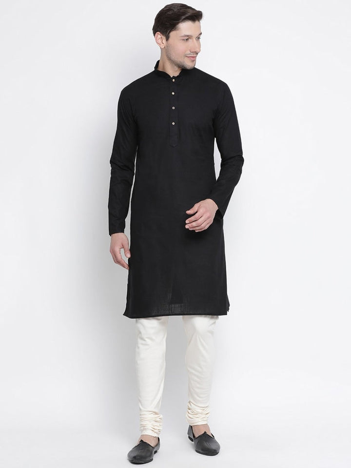 VASTRAMAY Men's Black Cotton Kurta and Pyjama Set