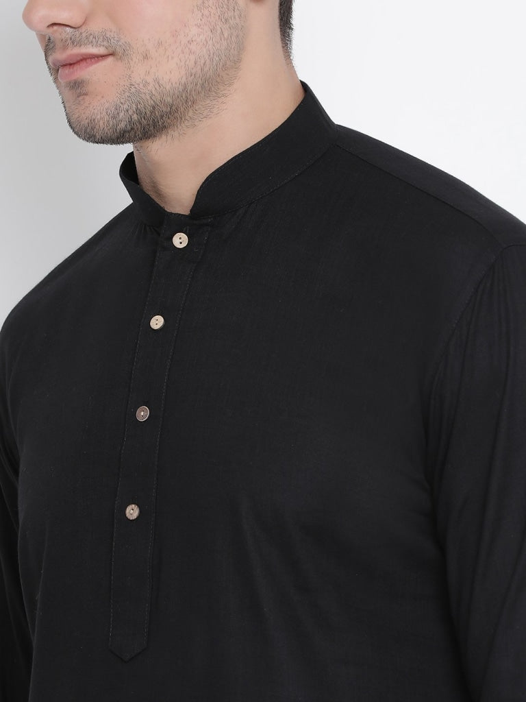 VASTRAMAY Men's Black Cotton Kurta and Pyjama Set