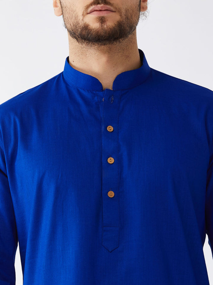 VASTRAMAY Men's Blue Cotton Kurta and White Pyjama Set