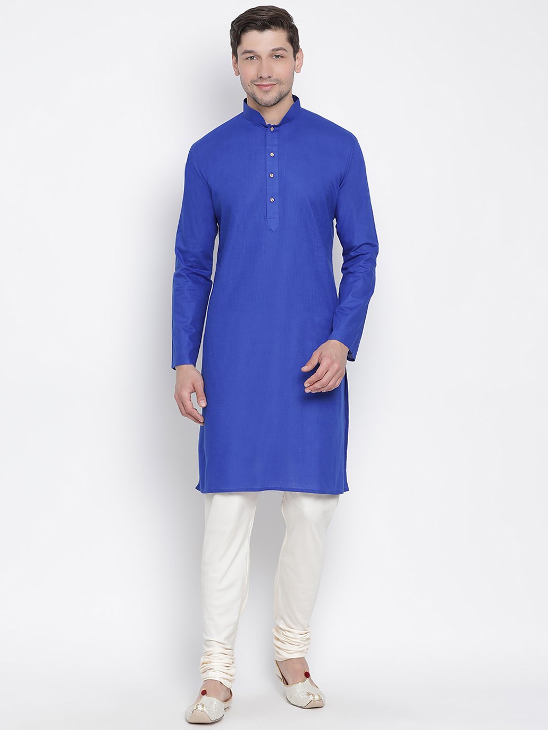 VASTRAMAY Men's Blue Cotton Kurta and Pyjama Set