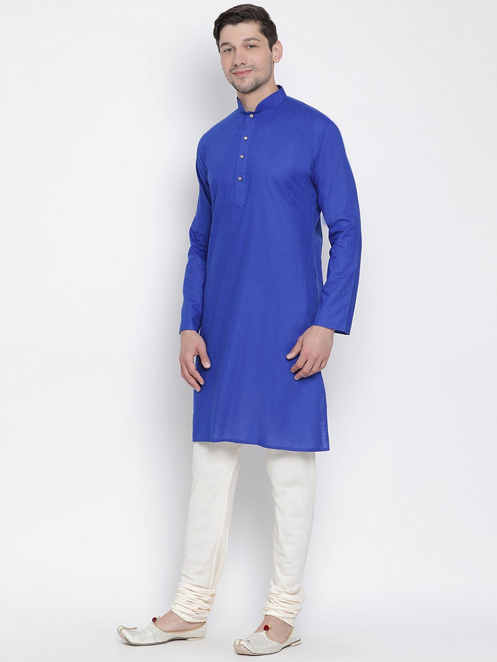 VASTRAMAY Men's Blue Cotton Kurta and Pyjama Set