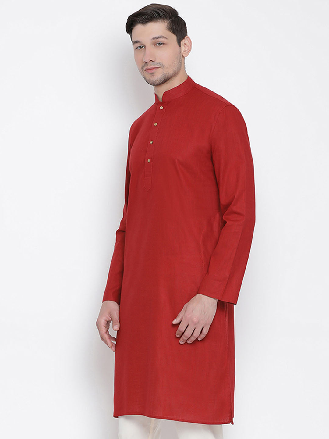 VASTRAMAY Men's Maroon Cotton Kurta