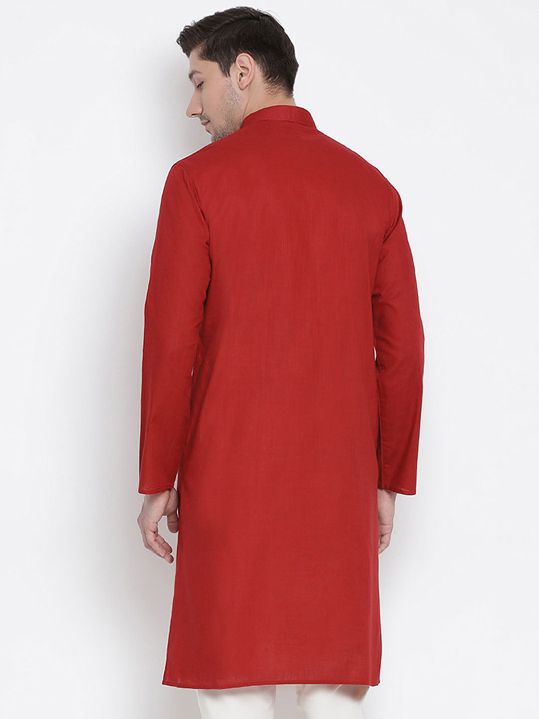 VASTRAMAY Men's Maroon Cotton Kurta