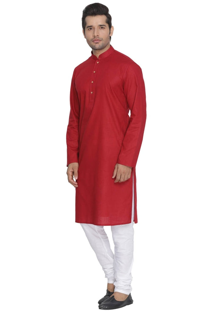 VASTRAMAY Men's Maroon Cotton Kurta and Pyjama Set