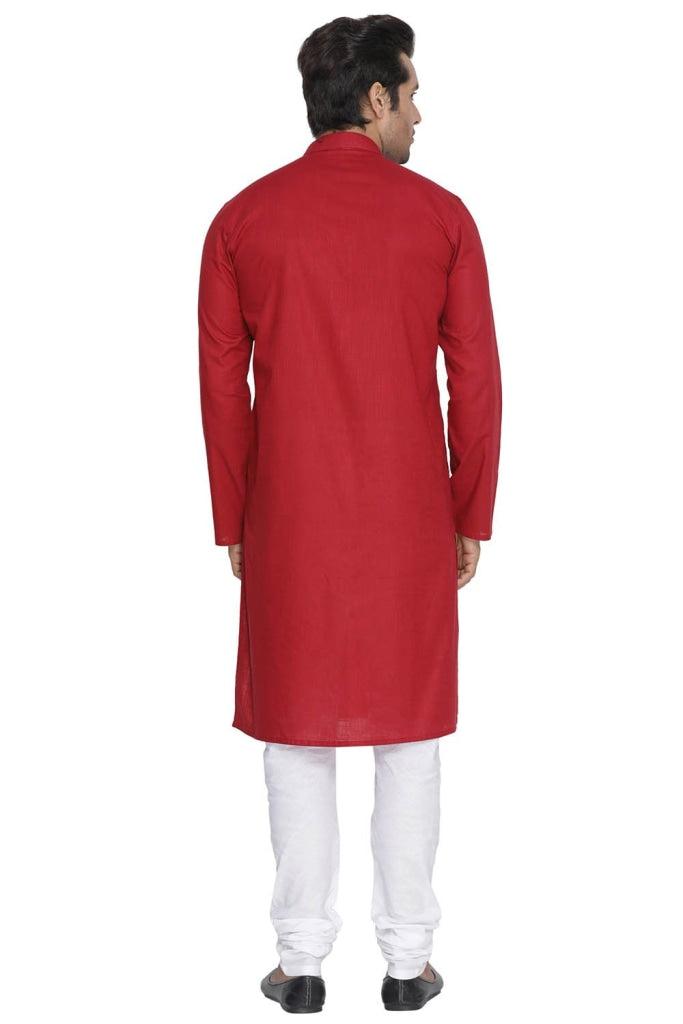 VASTRAMAY Men's Maroon Cotton Kurta and Pyjama Set