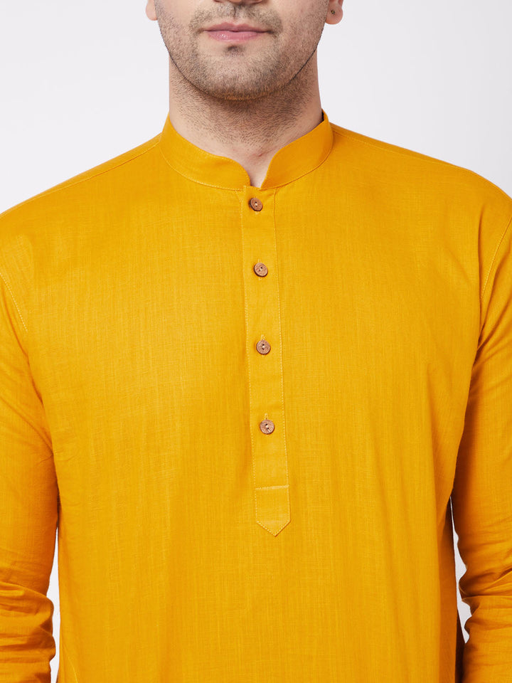 VASTRAMAY Mustard Cotton Baap Beta Kurta Dhoti Set