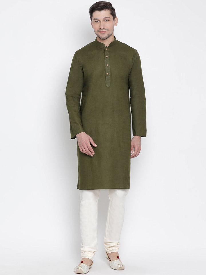 VASTRAMAY Men's Green Cotton Kurta and Pyjama Set