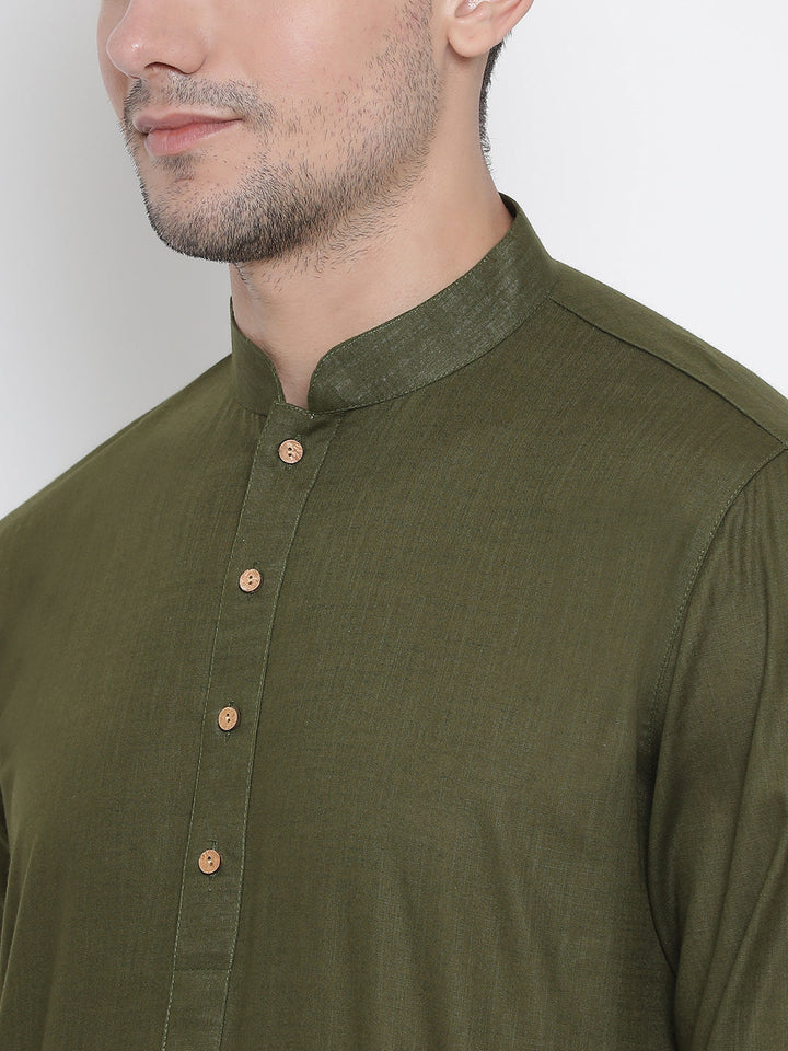 VASTRAMAY Men's Green Cotton Kurta and Pyjama Set