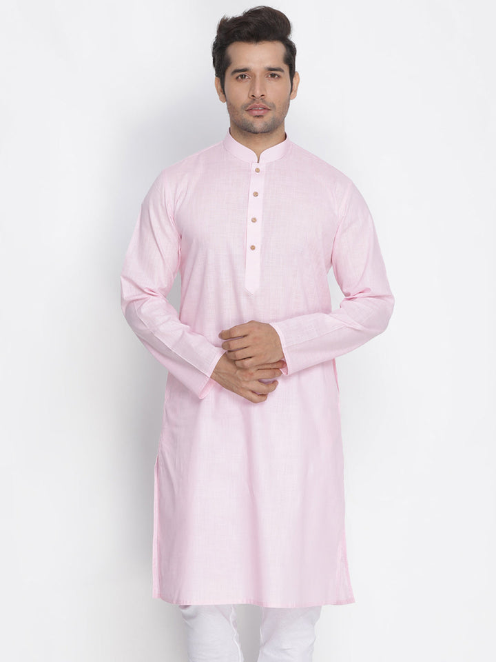 VASTRAMAY Men's Pink Cotton Kurta