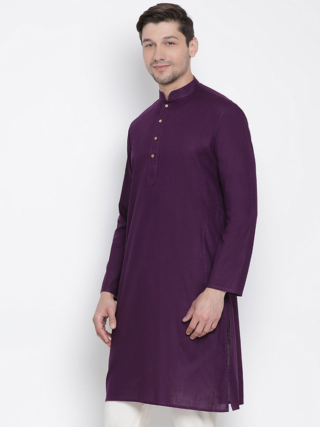 VASTRAMAY Men's Purple Cotton Kurta