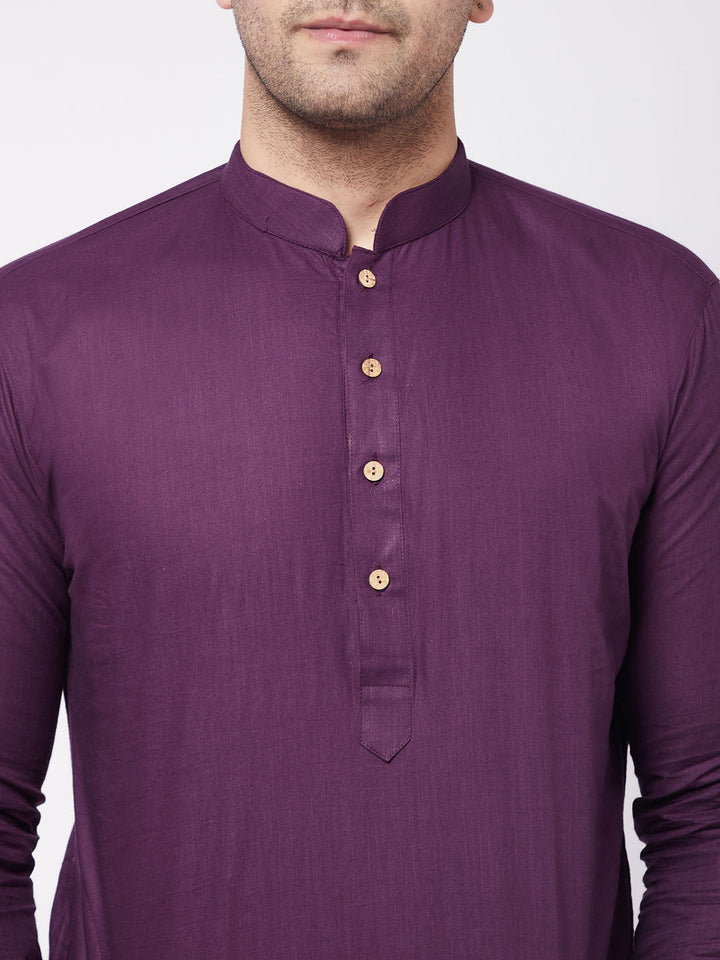 VASTRAMAY Purple Cotton Baap Beta Kurta Dhoti Set