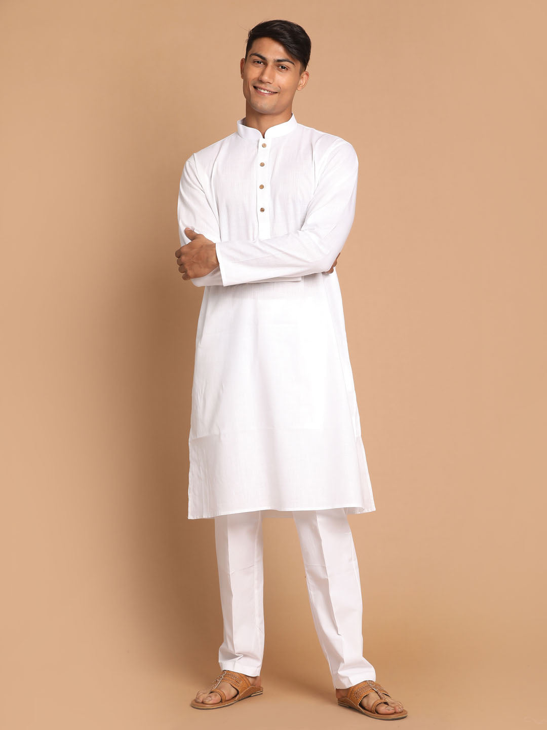 VASTRAMAY Men's Cotton Kurta With Pant Style Pyjama Set