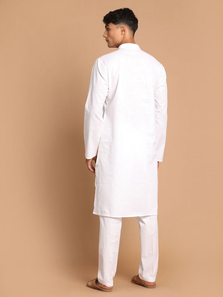 VASTRAMAY Men White Kurta Pyjama Set With Prayer Cap