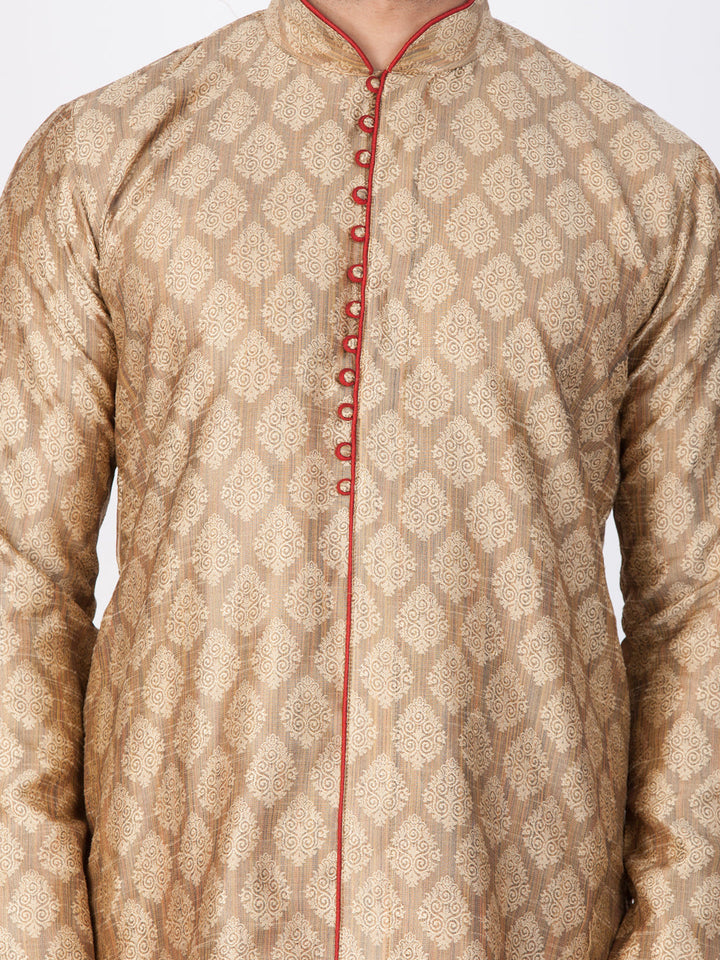 Vastramay Silk Blend Beige Baap Beta Kurta Pyjama set