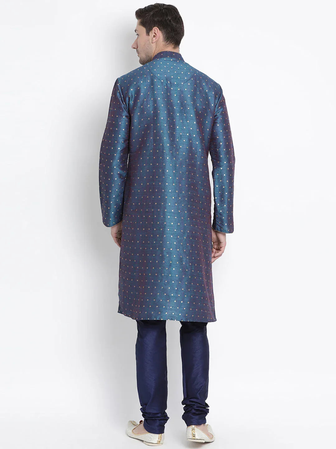 VASTRAMAY Men's Blue Zari Weaved Kurta Pyjama Set