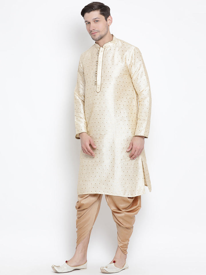 Vastramay Silk Blend Gold Baap Beta Dhoti Kurta Set