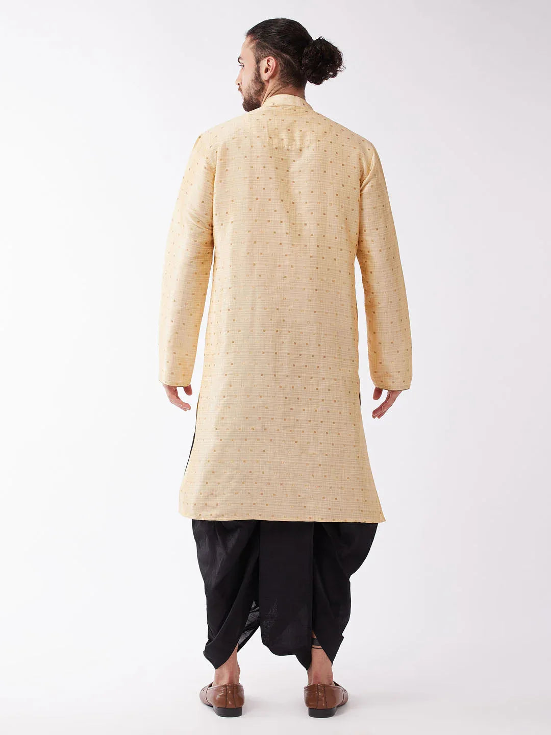 Men's Gold Zari Weaved Kurta Dhoti Set